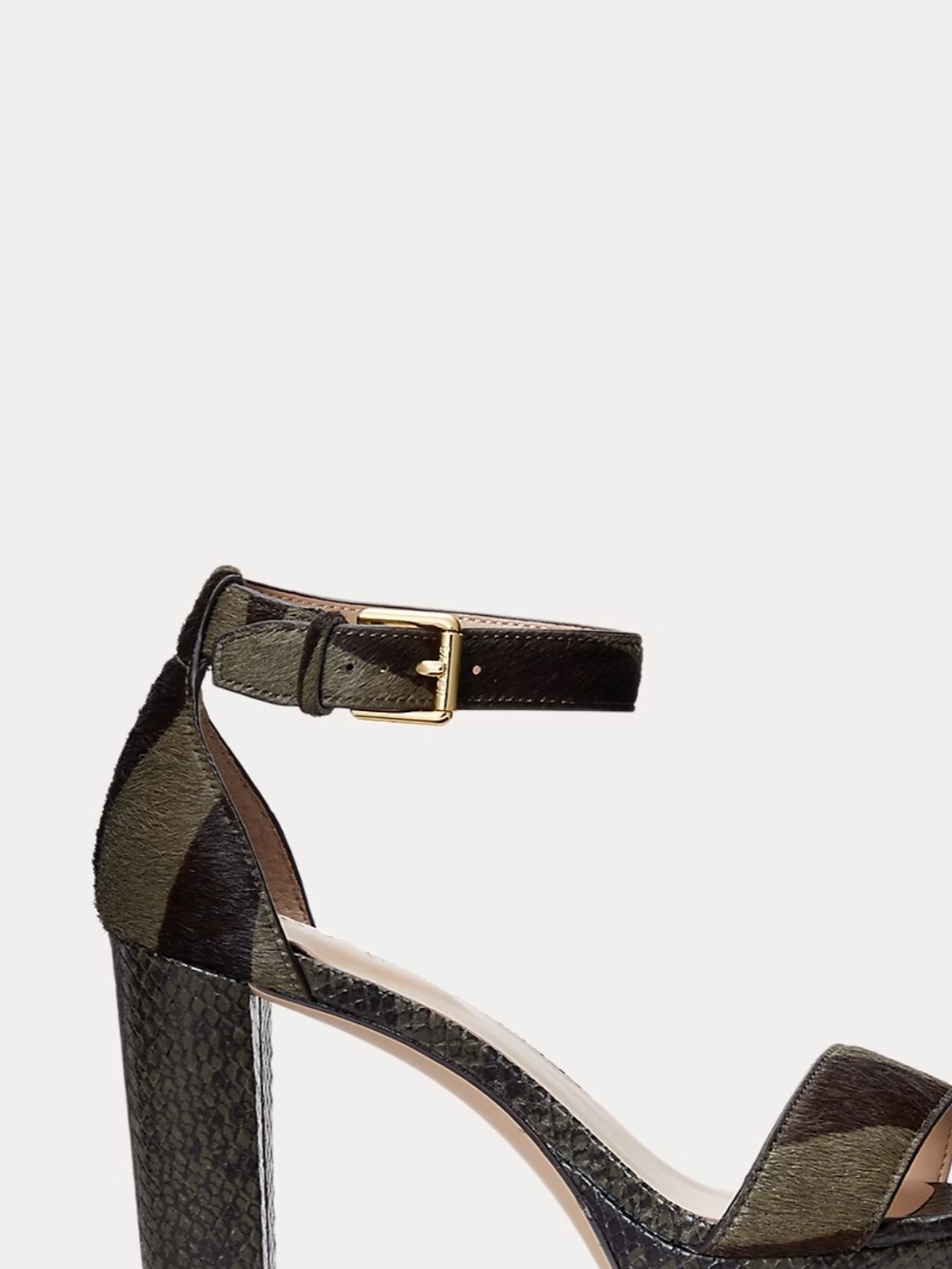 Ankle Strap Block Heel Sandal in Olive and Black